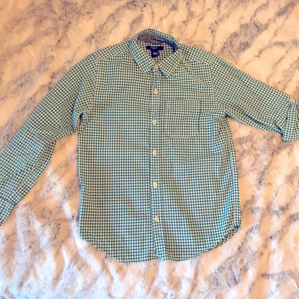 GAP Kids long-sleeve button-down gingham shirt size medium, green blue white